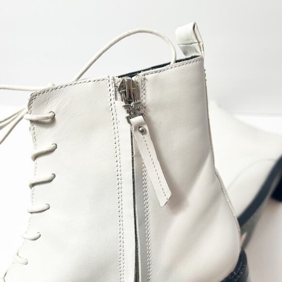 SAM EDELMAN NINA LACE- UP BRIGHT WHITE LEATHER WOMEN BOOTS 9.5 NEW  WITH BOX - Picture 6 of 8